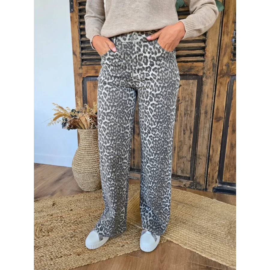 Jean Virgile wideleg leopard beige