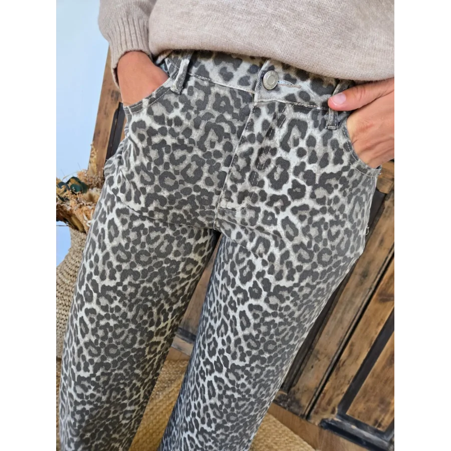 Jean Virgile wideleg leopard beige