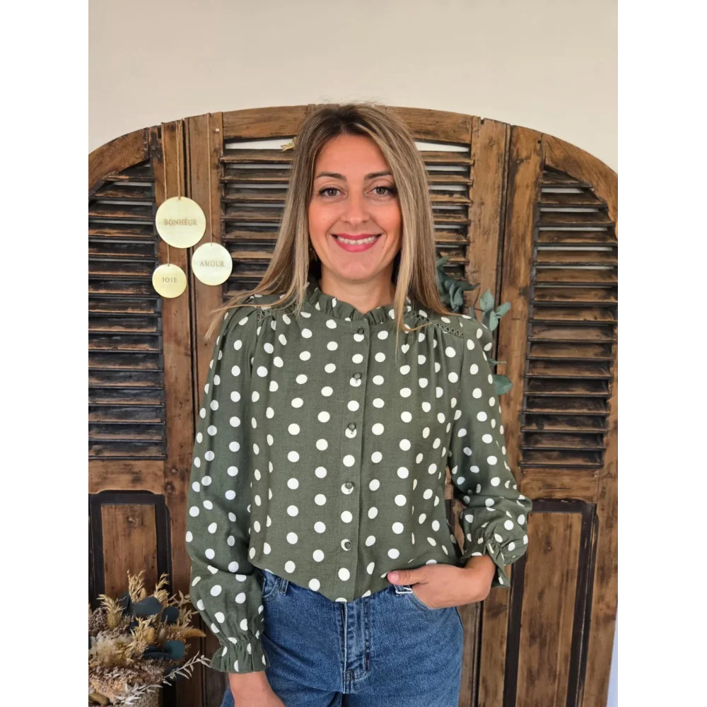 Blouse Clarisse kaki à pois