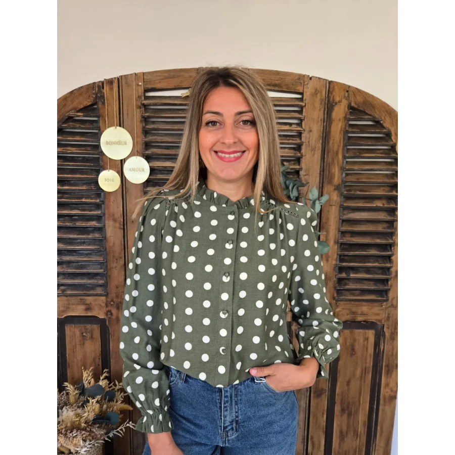Blouse Clarisse kaki à pois
