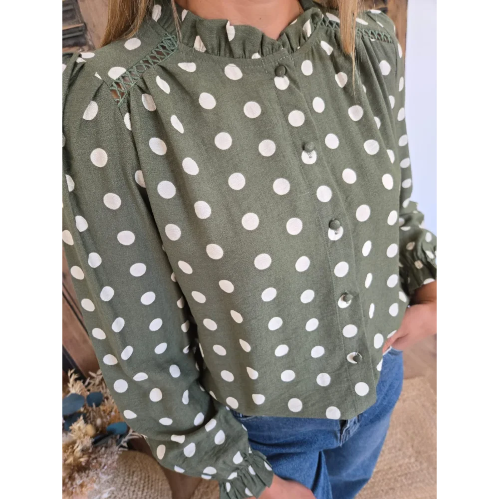 Blouse Clarisse kaki à pois
