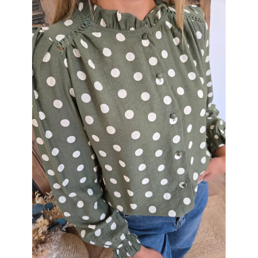 Blouse Clarisse kaki à pois