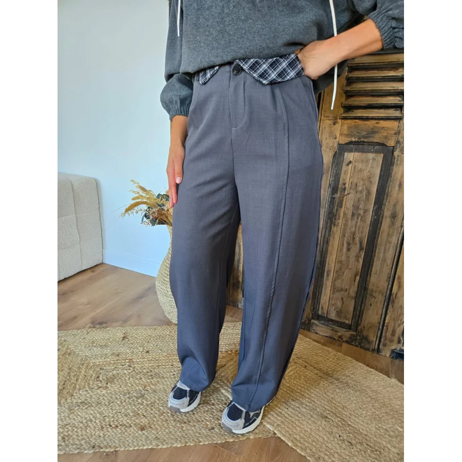 Pantalon Patrick gris revers ecossais
