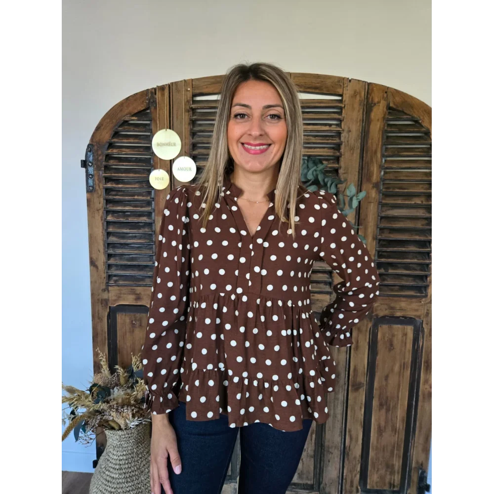 Blouse Elodie choco à pois