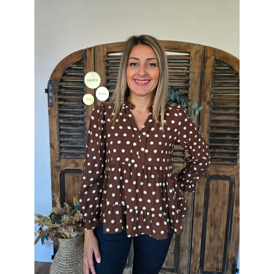 Blouse Elodie choco à pois