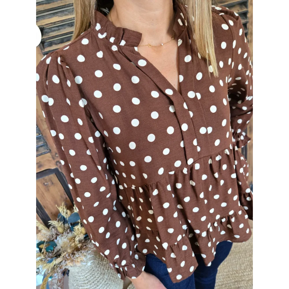 Blouse Elodie choco à pois