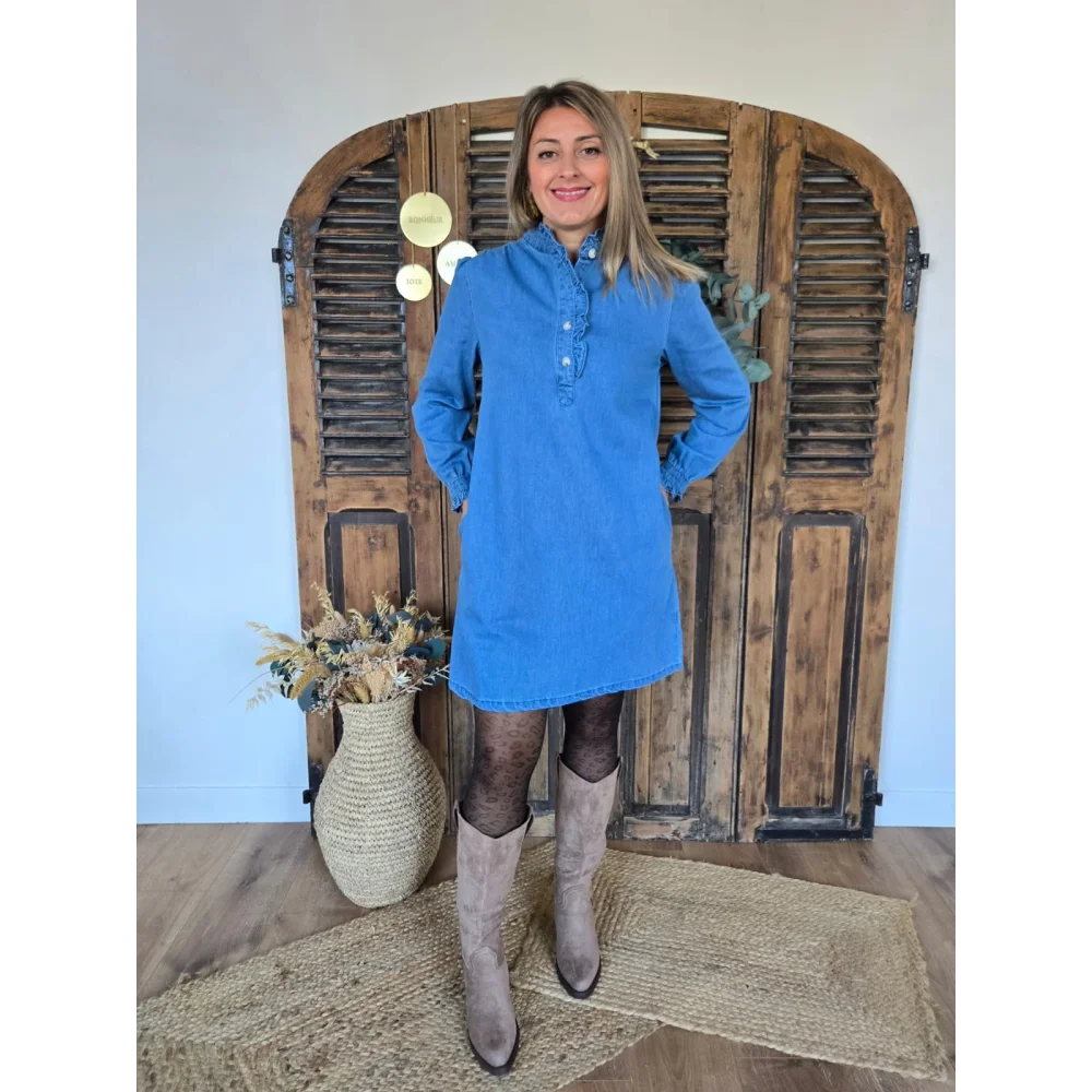 Robe Elya chambray col victorien