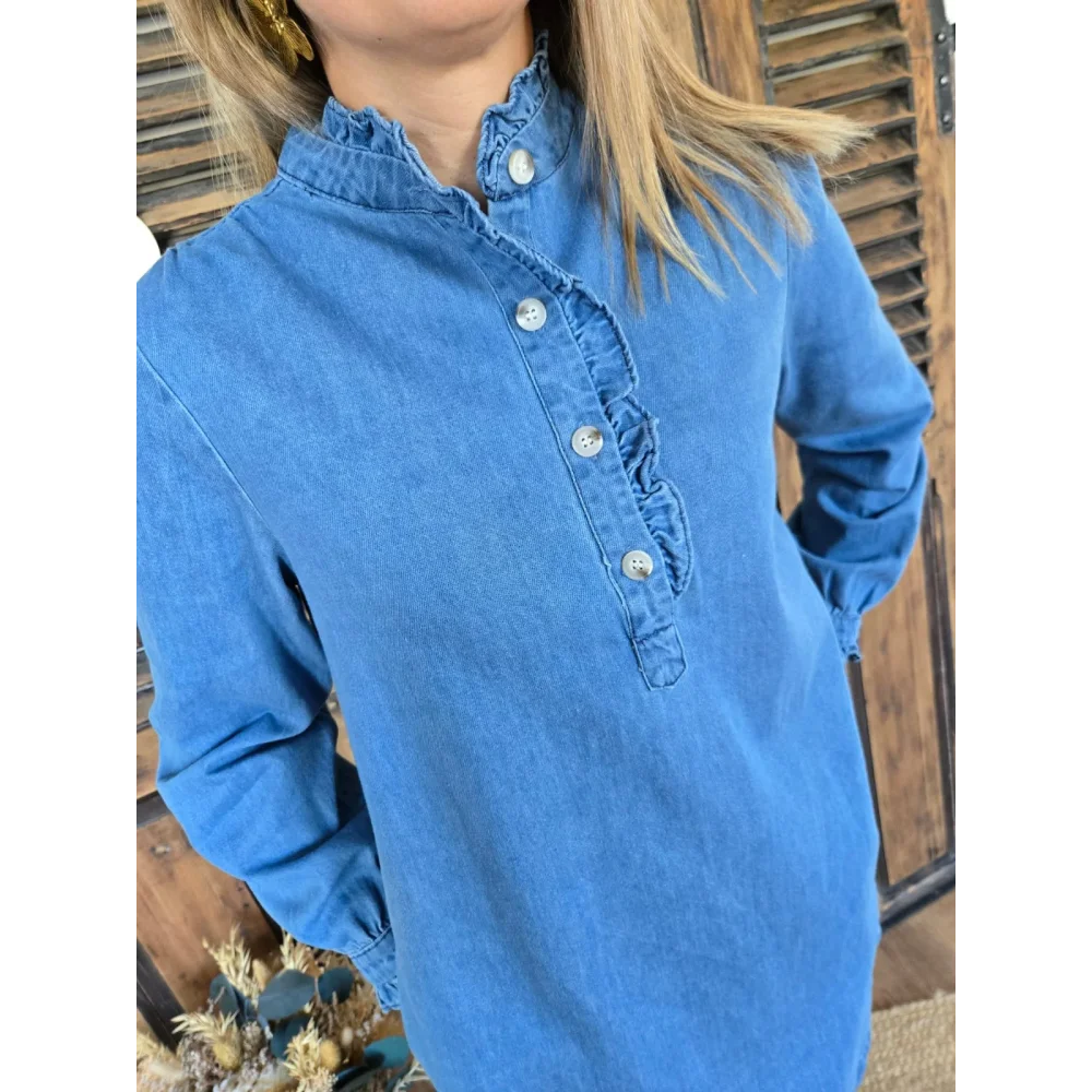 Robe Elya chambray col victorien