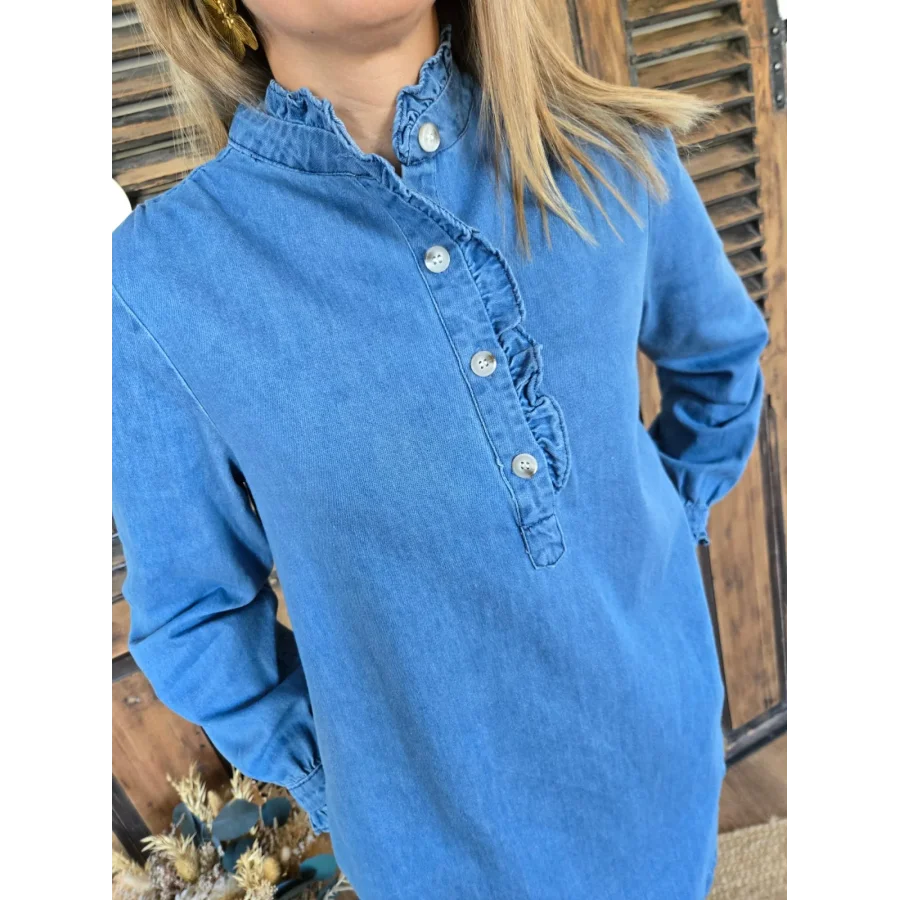 Robe Elya chambray col victorien