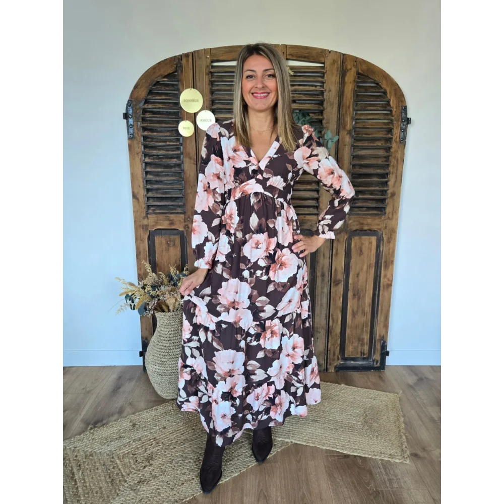 Robe longue Elisa choco et rose