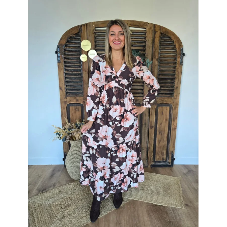Robe longue Elisa choco et rose