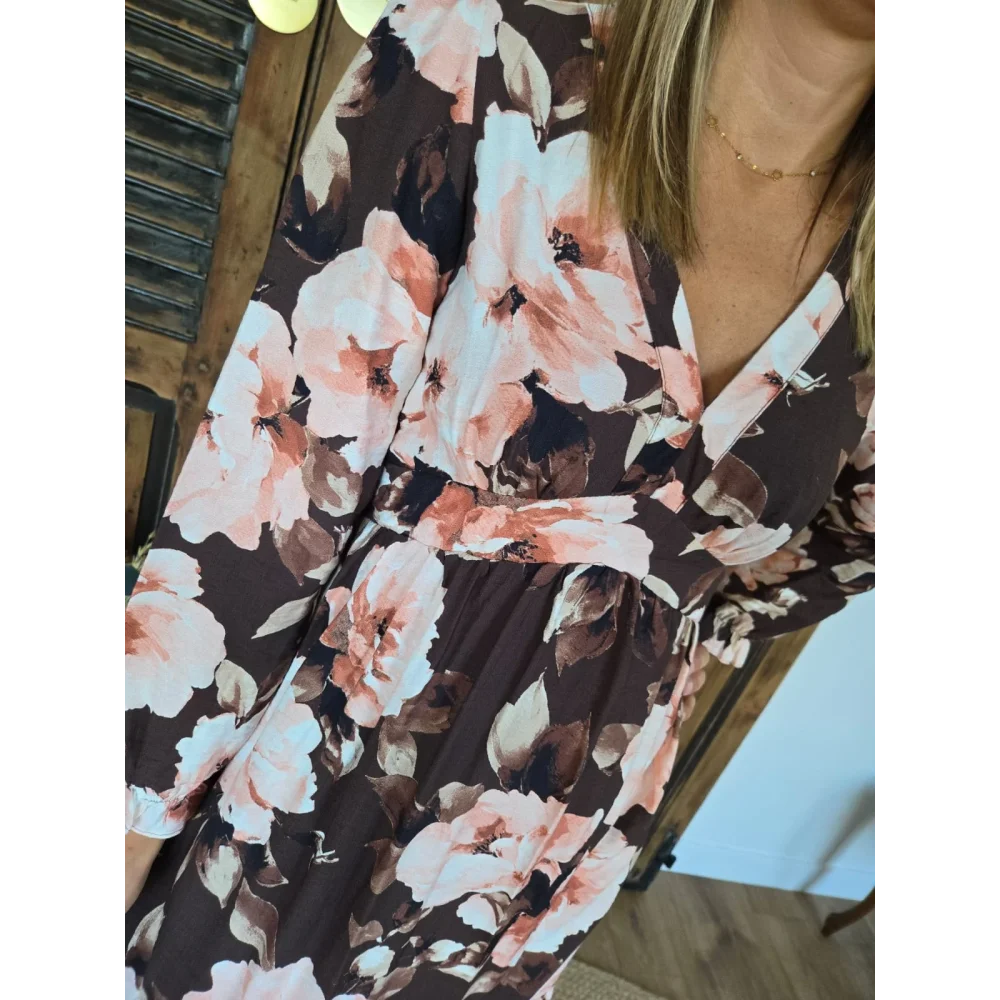 Robe longue Elisa choco et rose
