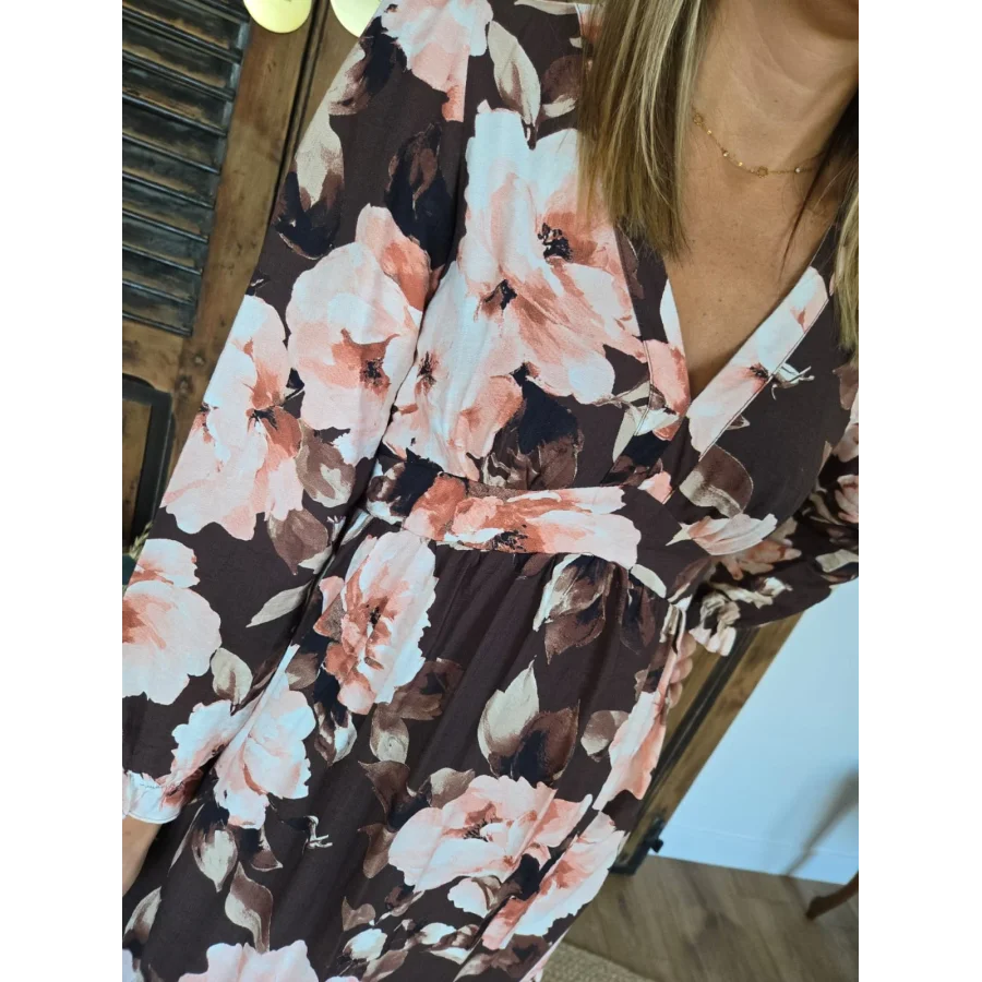 Robe longue Elisa choco et rose