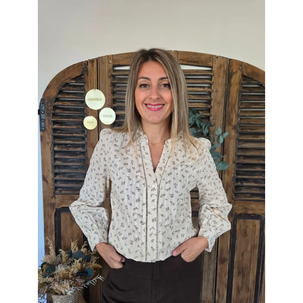 Blouse Delphine beige et fleurs