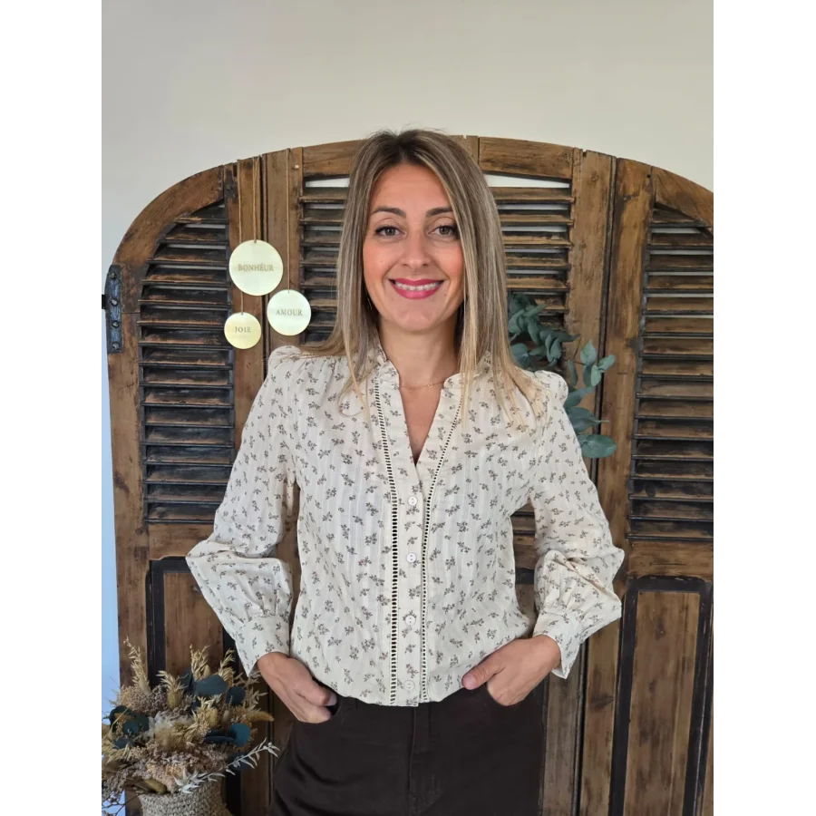 Blouse Delphine beige et fleurs