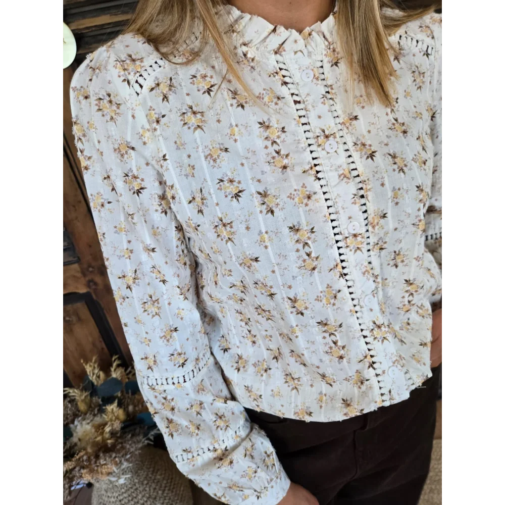 Chemise Elsa fleurs moutarde