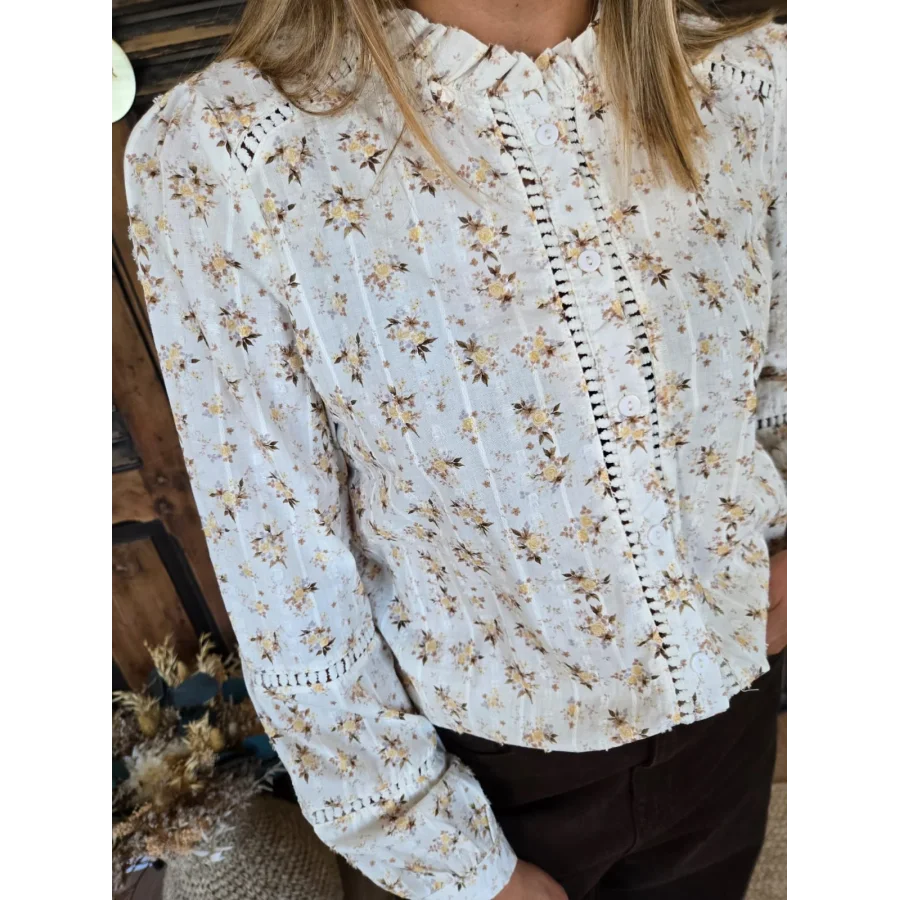 Chemise Elsa fleurs moutarde