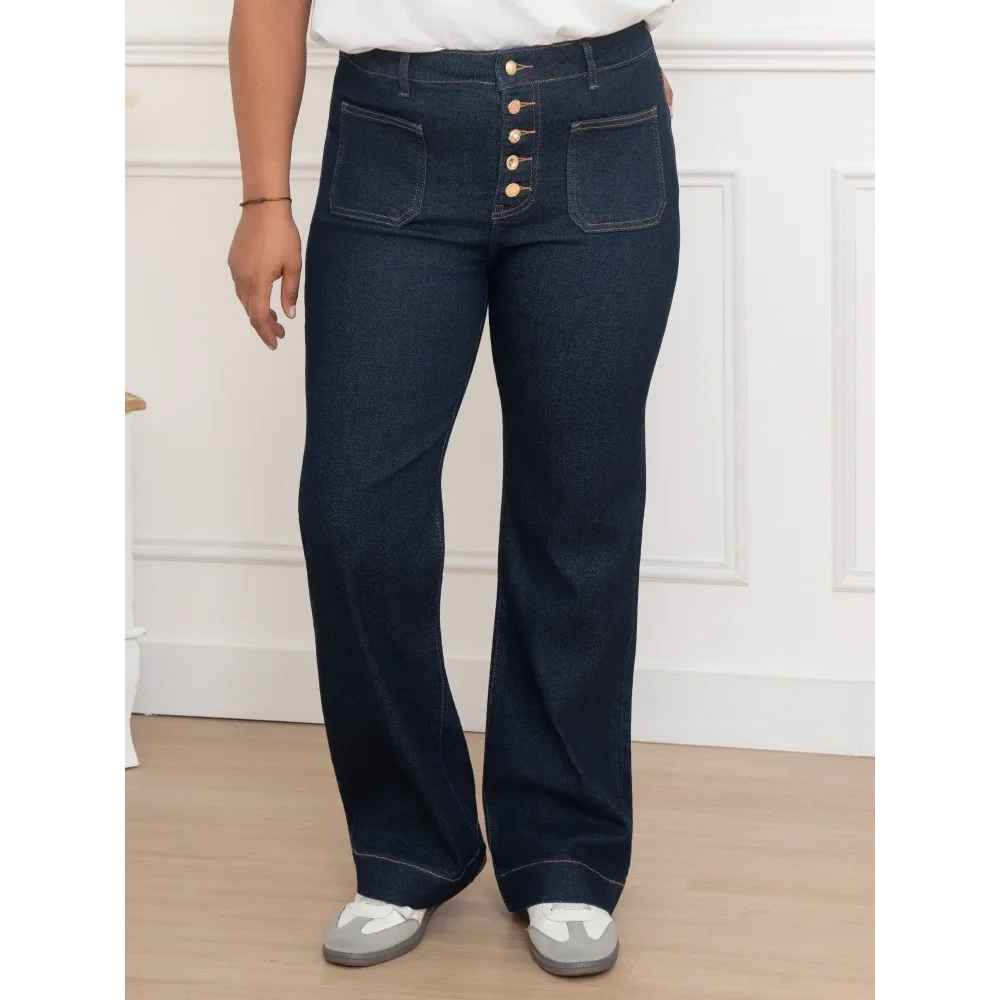 Jean David bleu brut boutons fantaisie