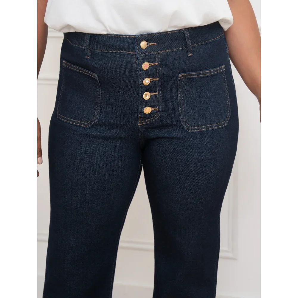 Jean David bleu brut boutons fantaisie