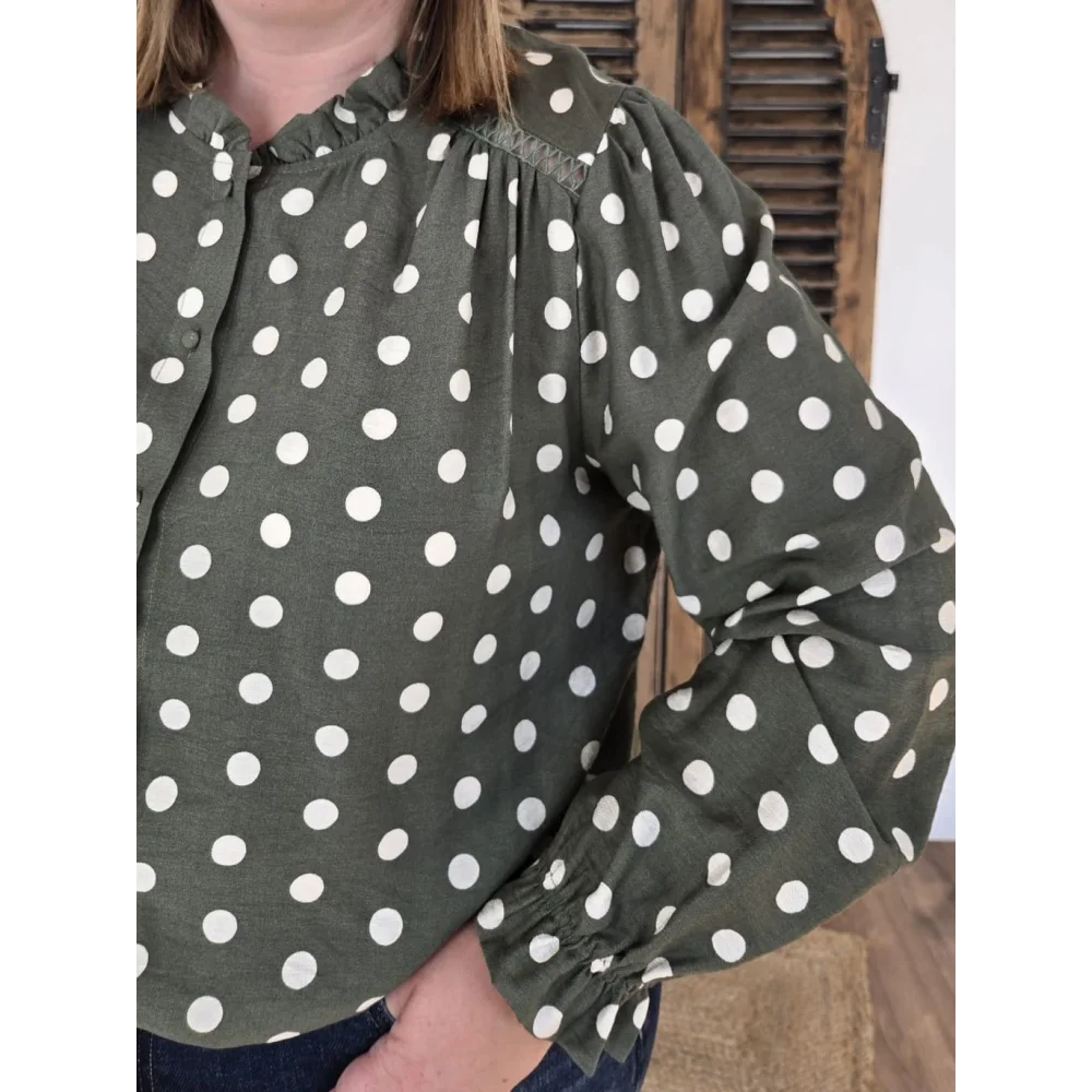 Blouse Clarisse kaki à pois