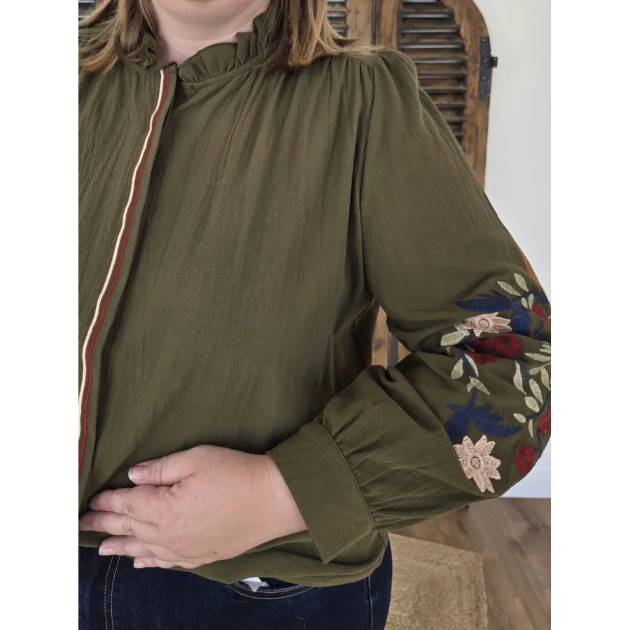 Chemise Constance kaki et broderies