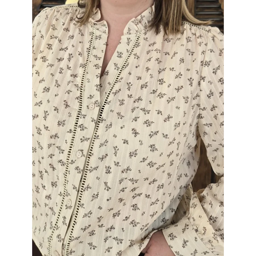 Blouse Delphine beige et fleurs