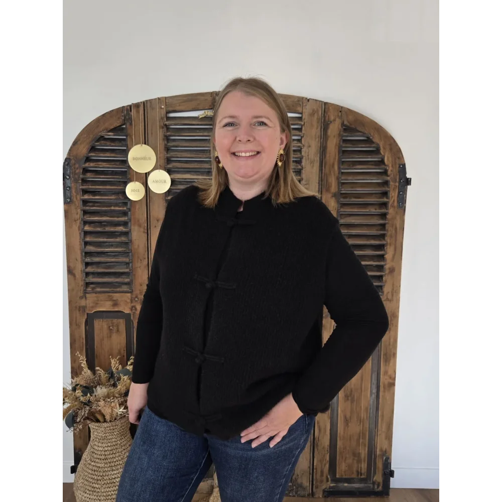 Gilet Yves maille noir boutons chinois