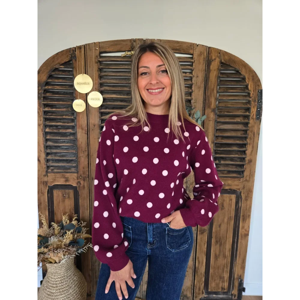 Pull Daniel bordeaux à pois