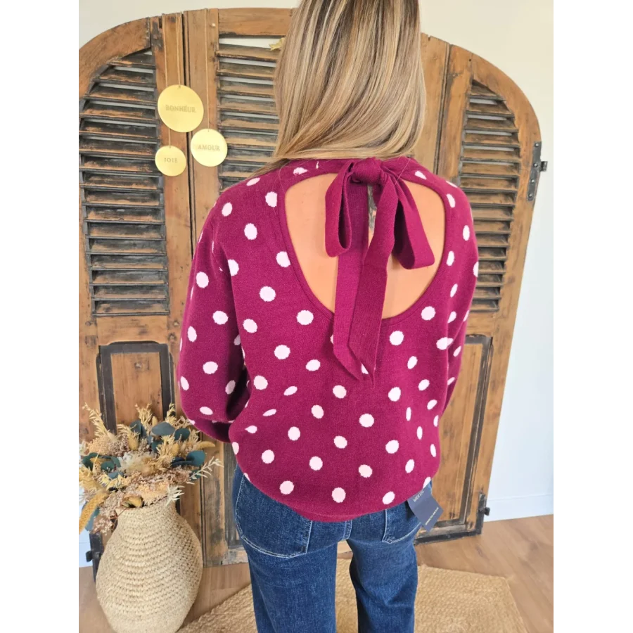 Pull Daniel bordeaux à pois