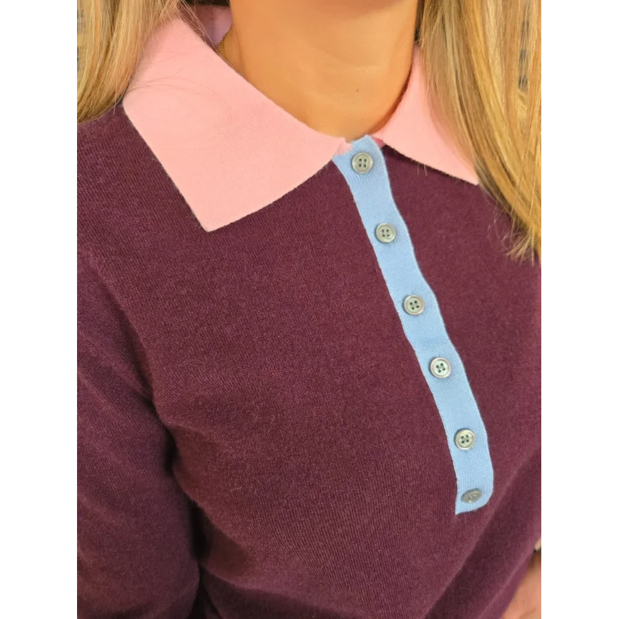 Pull Denis bordeaux col polo