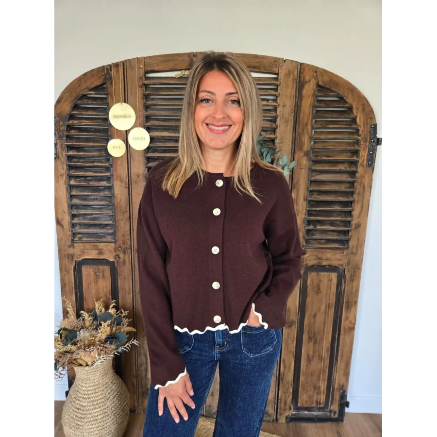 Gilet Cyril choco bord festonné
