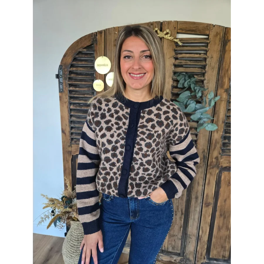 Gilet Gautier maille leopard marine