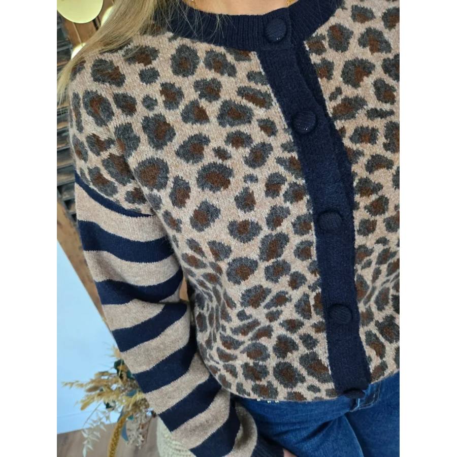 Gilet Gautier maille leopard marine