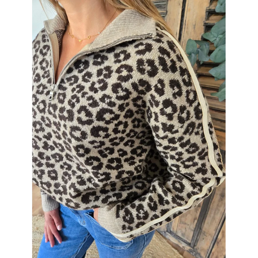 Pull Fernand camionneur leopard taupe