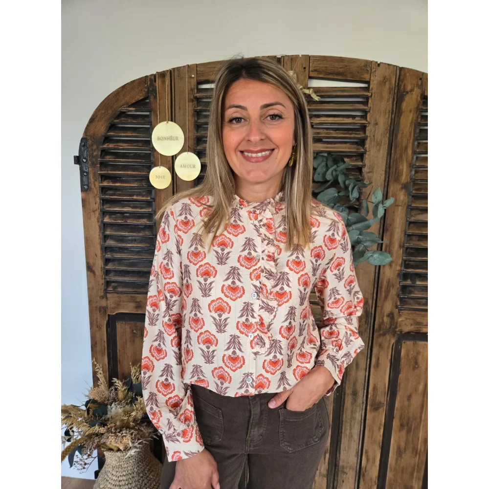 Chemise Lolita fleurs orangé