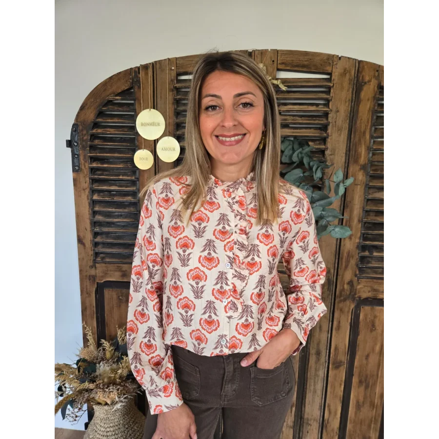 Chemise Lolita fleurs orangé