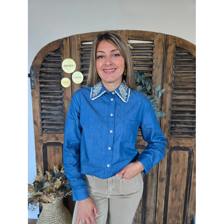 Chemise Lola chambray col brodé