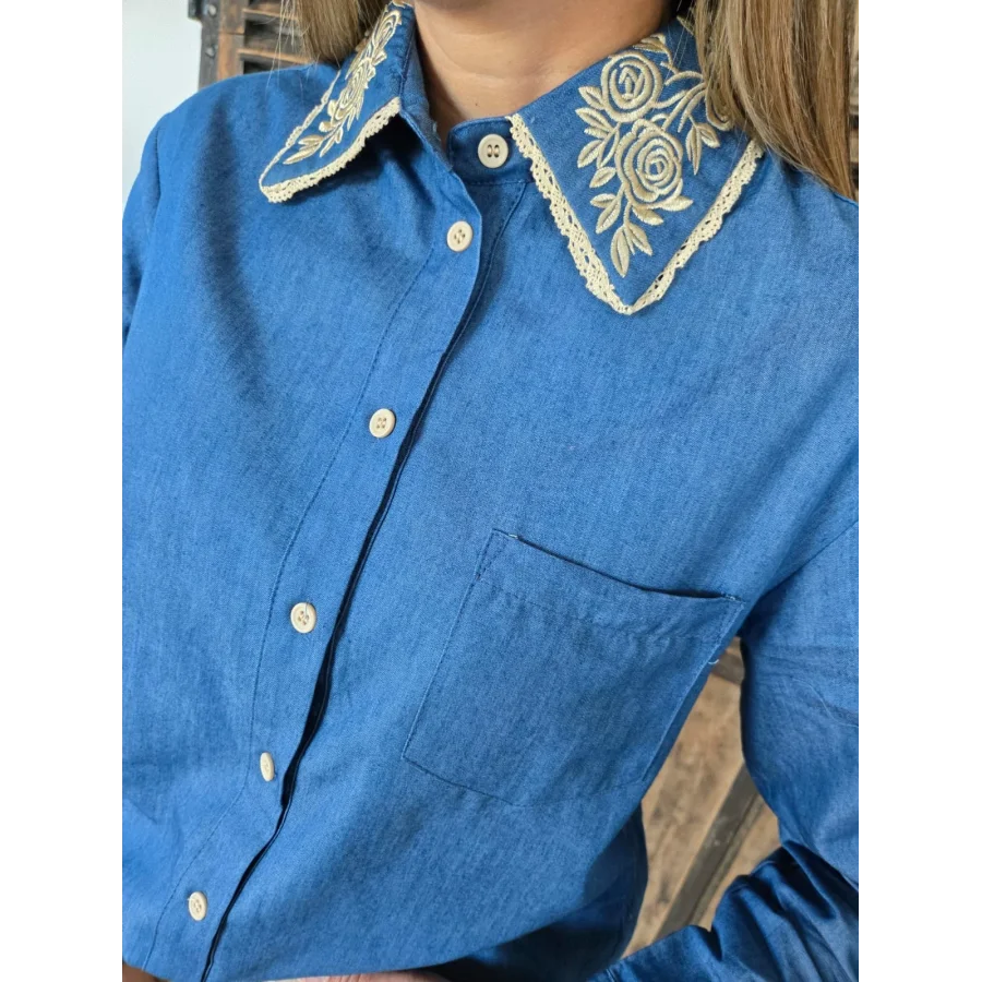 Chemise Lola chambray col brodé