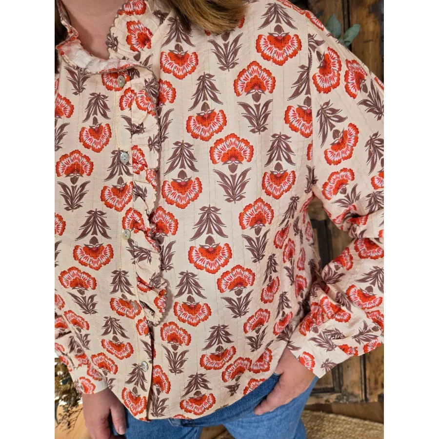 Chemise Lolita fleurs orangé
