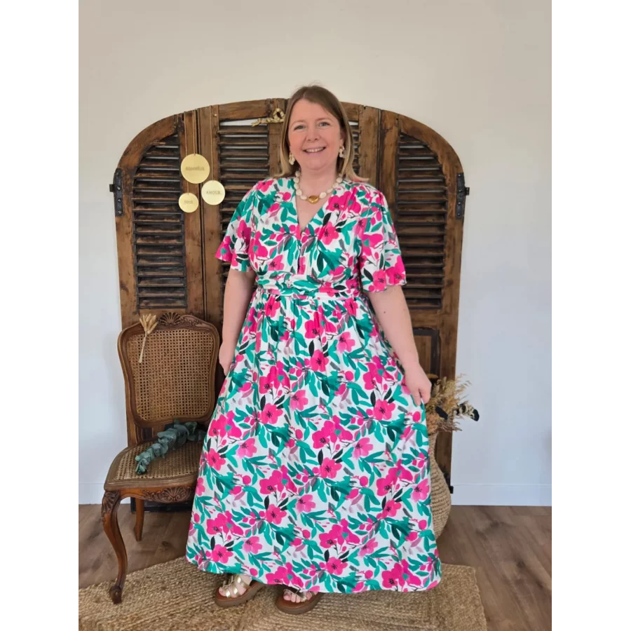 Robe longue Elea fleurs fuchsia