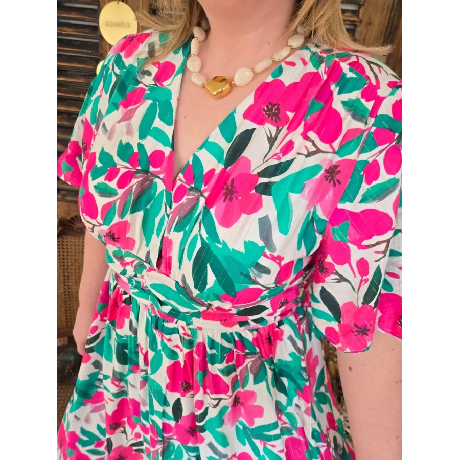 Robe longue Elea fleurs fuchsia