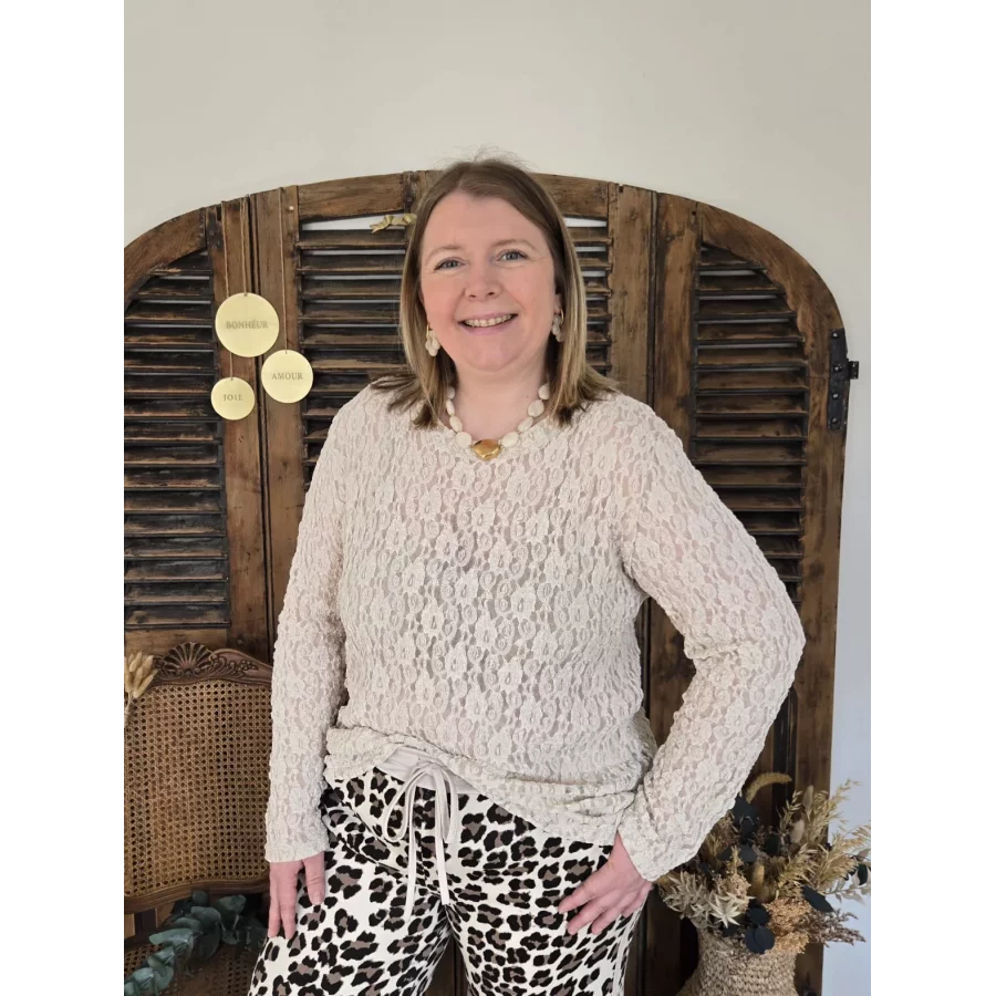 T-shirt dentelle beige