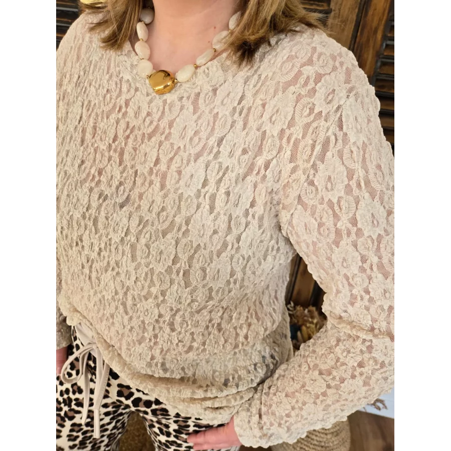 T-shirt dentelle beige