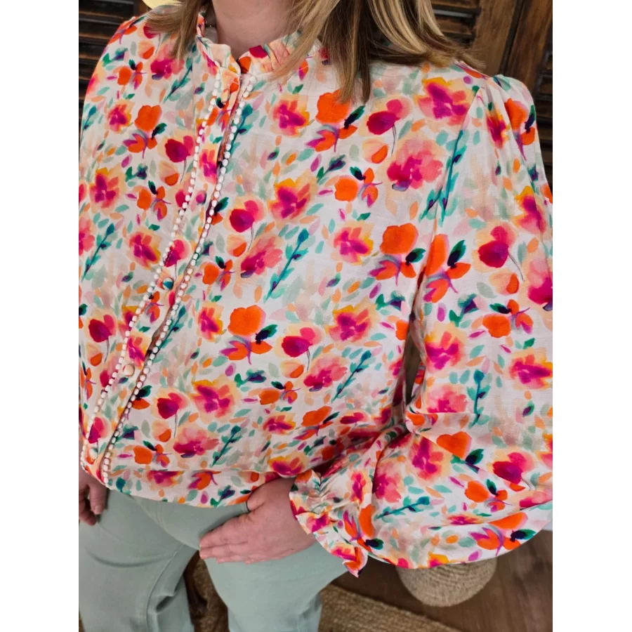 Blouse Elodie fleurs corail