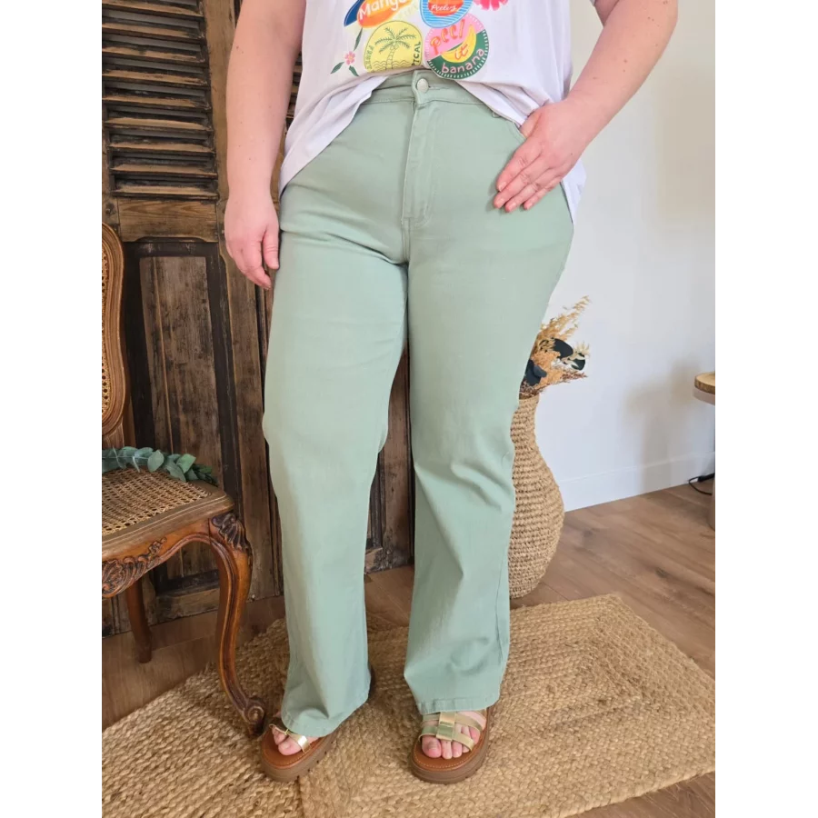 Jean flare Ange vert celadon