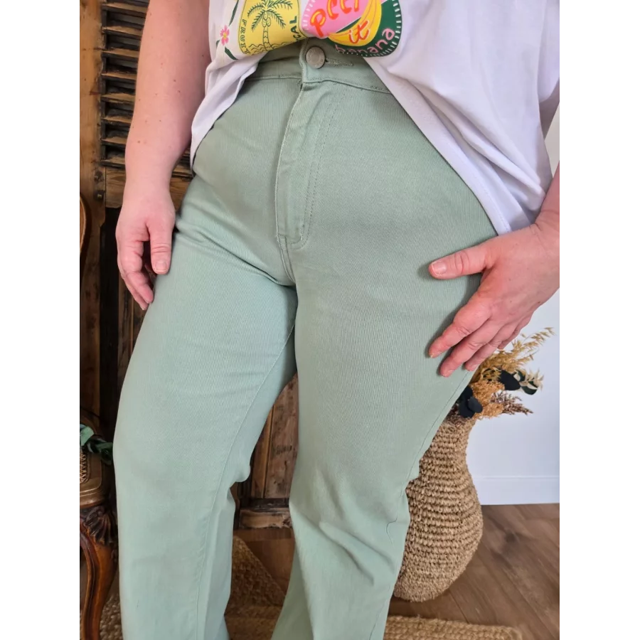 Jean flare Ange vert celadon