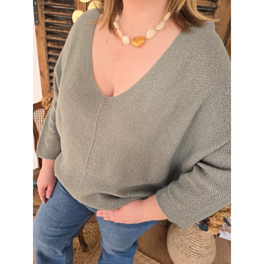 Pull Octave maille lurex kaki A.Mode