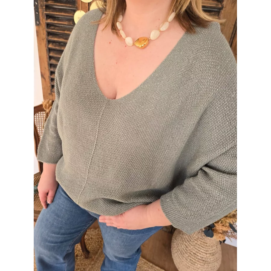 Pull Octave maille lurex kaki A.Mode