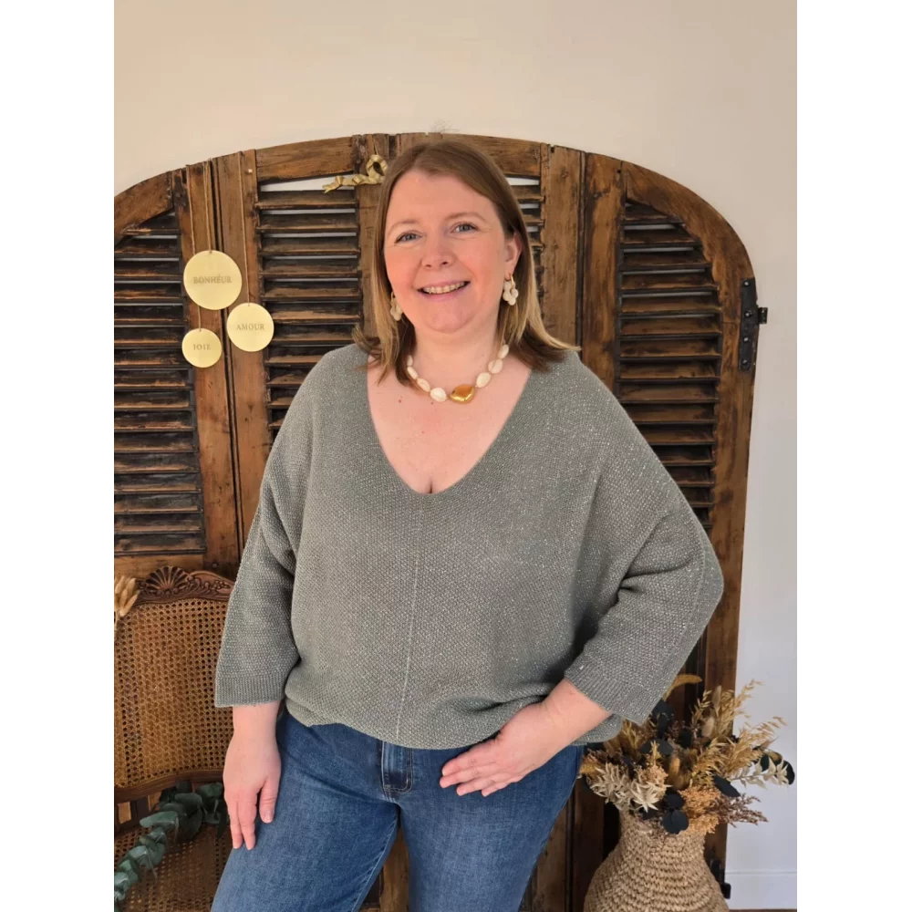 Pull Octave maille lurex kaki A.Mode