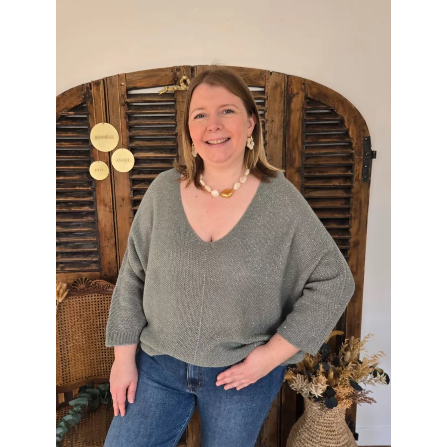 Pull Octave maille lurex kaki A.Mode